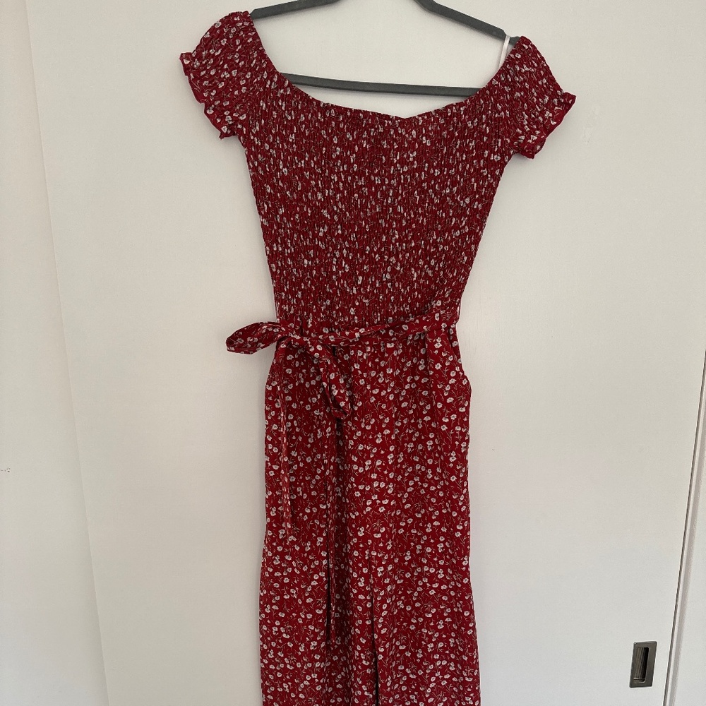 Red floral jumpsuit